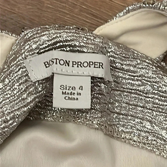 Boston Proper | Silver shimmery wrap style dress asymmetrical Size 4 rhinestones - Picture 8 of 9
